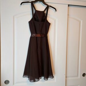 Da Vinci Bridesmaid Dress Chiffon Halter Neck Ribbon Belt Brown Size 6 Short Y2K